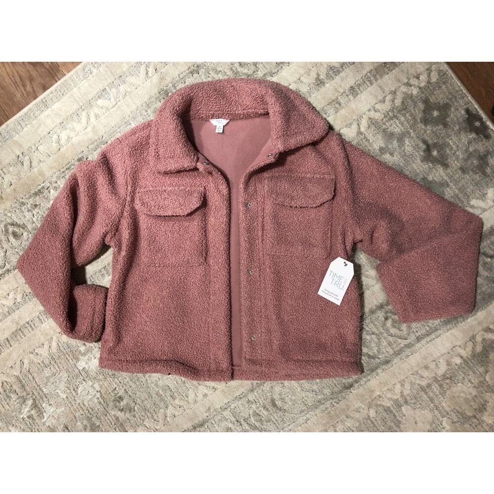 Woman's Pink New Fuzzy Button Jacket Medium